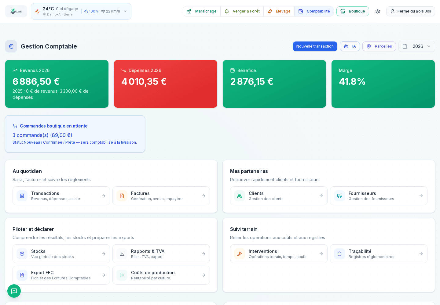 Aperçu de Comptabilité dans Gleba